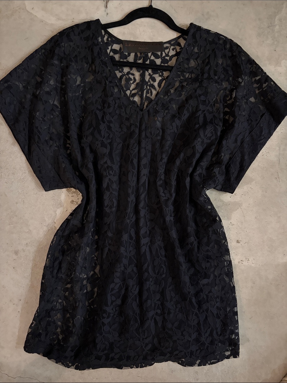 Y2K Designer LEYENDECKER Black Floral Lace V-Neck Tunic or Mini Dress